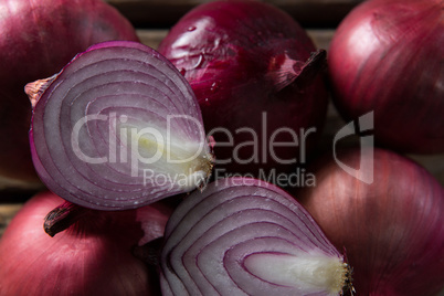 Onions on a wooden table