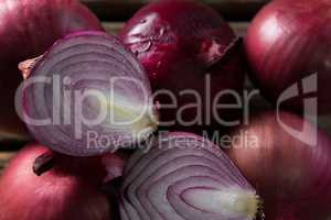 Onions on a wooden table