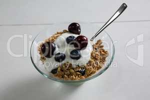 Bowl of breakfast cereals with spoon