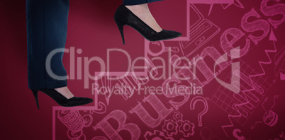 Composite image of conceptual image of businesswoman in heels climbing steps