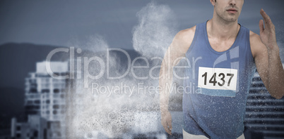 Composite image of male athlete running on white background