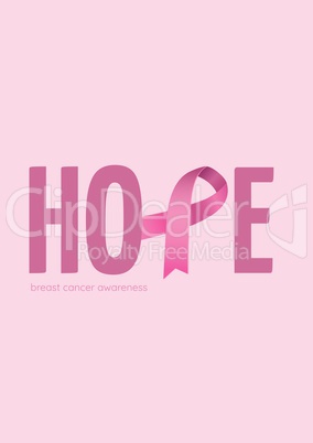 Hope text with pink ribbon and breast cancer awareness concept