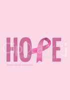 Hope text with pink ribbon and breast cancer awareness concept