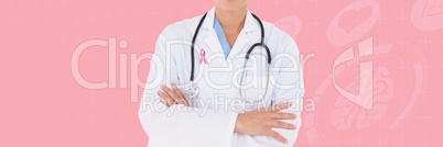 Doctor with breast cancer awareness ribbon