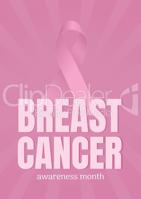 Breast cancer text and pink ribbon