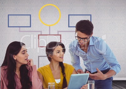 Group meeting and colorful mind map over grey background