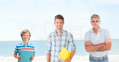 Educated men of age generations growing up with sea