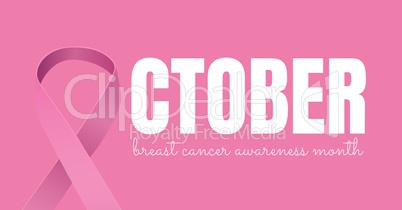 October text with pink ribbon and breast cancer awareness month concept