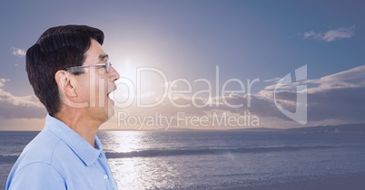 Businessman in nature sea