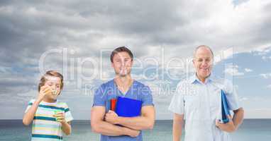 men of age generations growing up with ocean sky