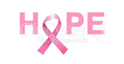 Hope text with pink ribbon and breast cancer awareness concept