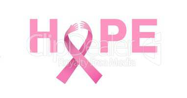 Hope text with pink ribbon and breast cancer awareness concept