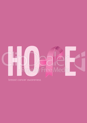 Hope text with pink ribbon and breast cancer awareness concept