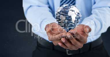 Business man holding a globe with connectors