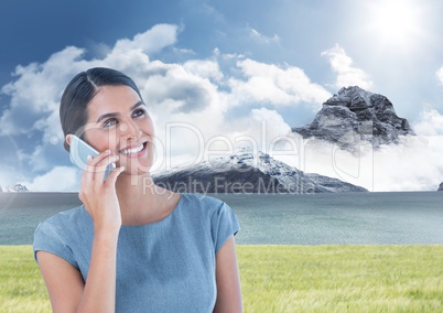 Businesswoman in nature mountains