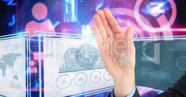 Hand touching and interacting with technology interface panels