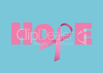 Hope text with pink ribbon and breast cancer awareness concept