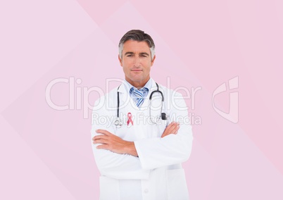 Doctor man with breast cancer awareness ribbon