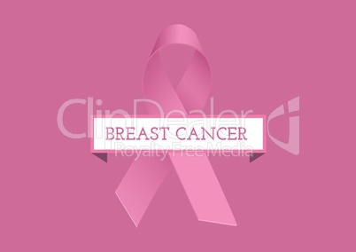 Breast cancer text and pink ribbon