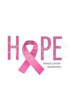 Hope text with pink ribbon and breast cancer awareness concept