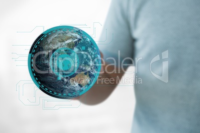 Business man holding a globe with connectors