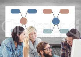 Group meeting and Colorful mind map over whiteboard background