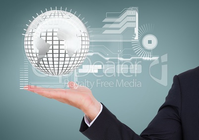 Business man holding a globe with connectors