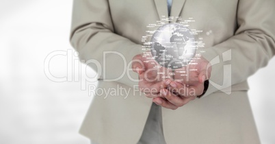 Business woman holding a globe with connectors