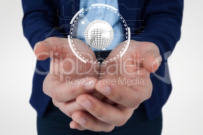 Business woman holding a globe with connectors