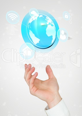 Hand holding a globe with connectors