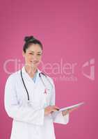 Doctor woman with breast cancer awareness ribbon