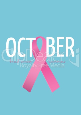 October text with pink ribbon and breast cancer awareness month concept