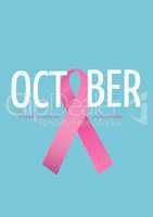 October text with pink ribbon and breast cancer awareness month concept