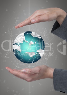 Hands holding a globe with connectors