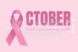 October text with pink ribbon and breast cancer awareness month concept