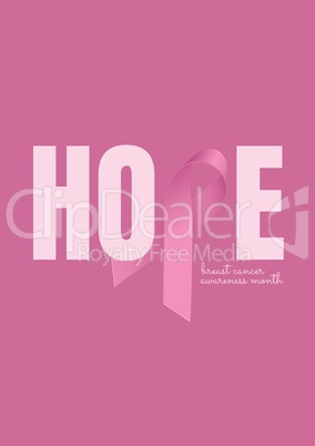 Hope text with pink ribbon and breast cancer awareness concept