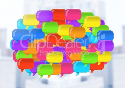 Group of Shiny chat bubbles floating in room