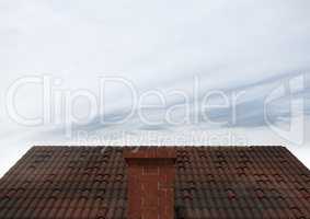 Roof with chimney and sky