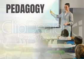 Pedagogy text and School teacher with class
