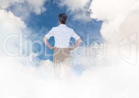 Businesswoman in sky cloud opening