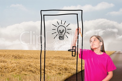 Girl drawing a door on the road