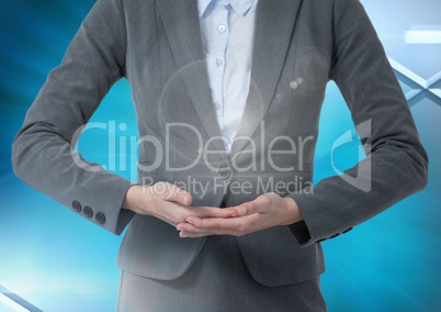 Woman cupping hands and interacting with transition effect