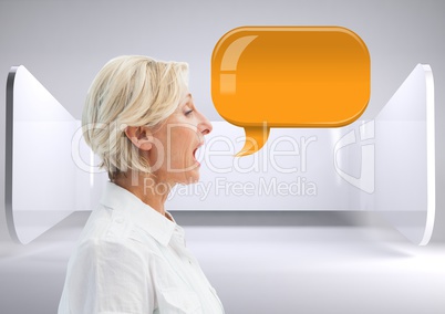 woman with shiny chat bubble