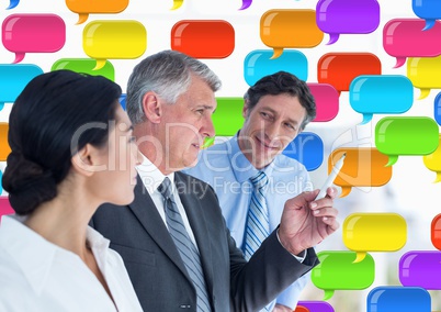 Business people on phone with shiny chat bubbles