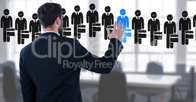 Businessman interacting and choosing a person from group of people icons