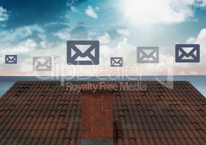 Email icons over roof