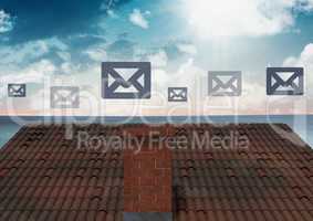 Email icons over roof