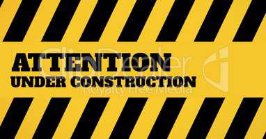Under construction text against yellow and black background