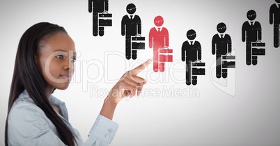 Businesswoman interacting and choosing a person from group of people icons