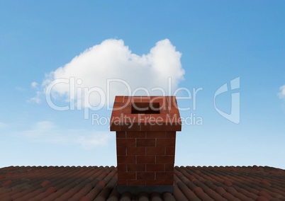 Roof with chimney and blue sky